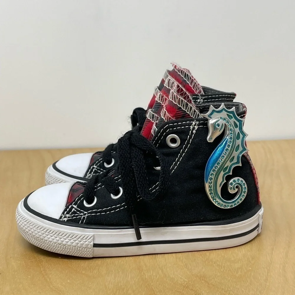 Converse * Ruffled Tongue Black/Buffalo Plaid Chuck Taylor High Top Sneakers